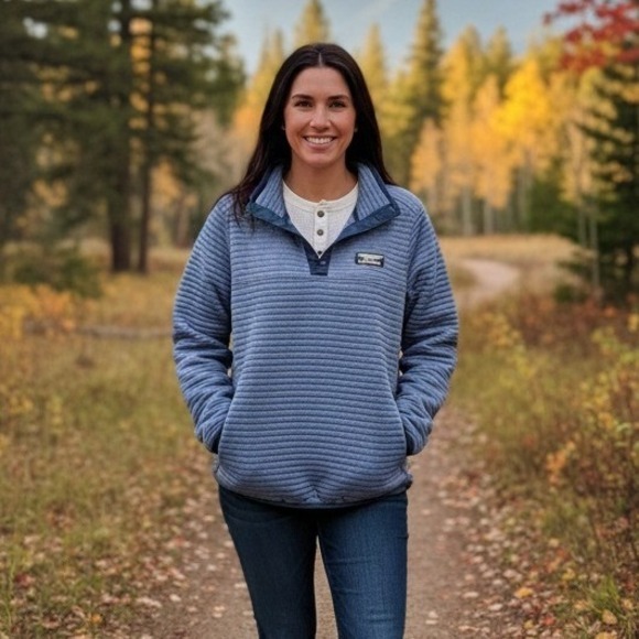 L.L.Bean Tops - LL Bean Airlight Knit Sweater Womens M Pet Pullover Fleece Snap Button Mock Neck